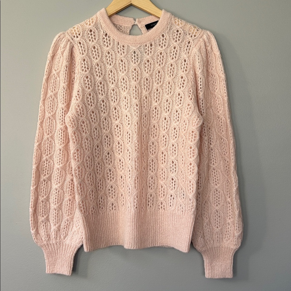 J. Crew Balloon Sleeve‎ Cable Knit Sweater Size Small Pale Peach Light Pink